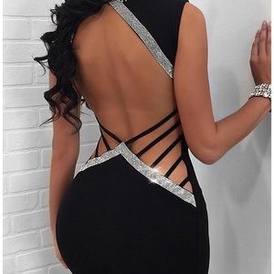 Women's Deep V Neck Open Back Bodycon Mini Dress